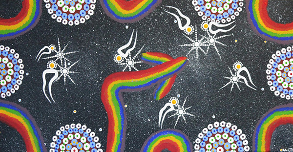 Artwork by Kargun Fogarty, Gwamu, Yugambeh and Jagera man