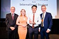  Justin Choi, Benowa State High School - Highest Achievement by an International Student. </br>(L to R) Brian Short, The Honourable Kate Jones MP, Matilda Stevenson, Professor Adam Shoemaker from Griffith University.